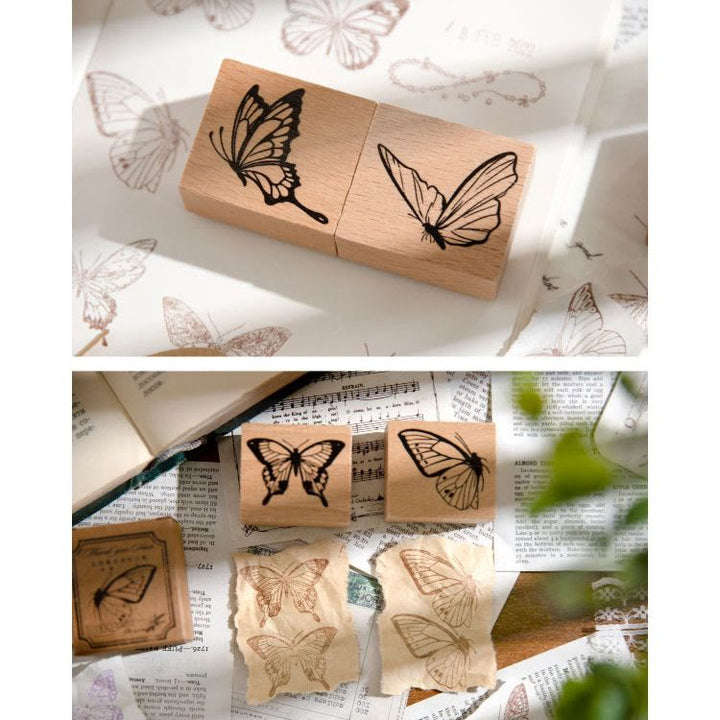 9 Styles Butterfly Theme Wood Rubber Stamps Journal Diary Decoration