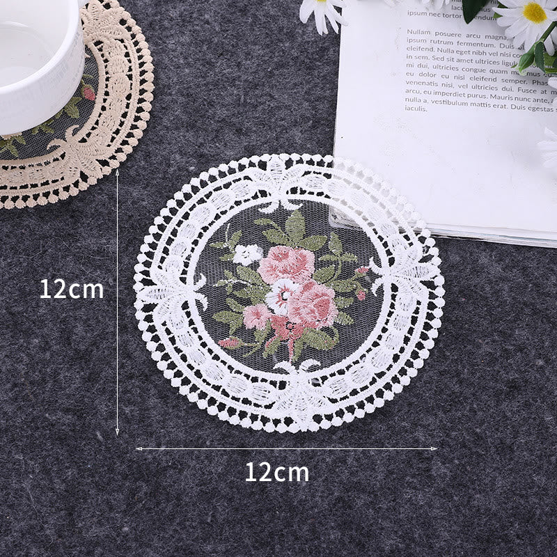 Hollow Out European Lace Coasters Vintage Embroidery Insulated Tablecloth