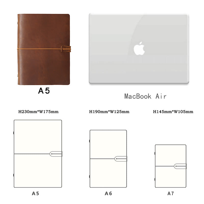 A5/ A6/ A7 Genuine Leather Cover Notebook For Daily Record