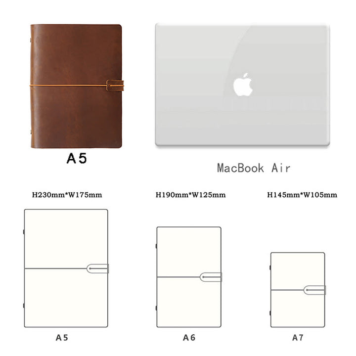 A5/ A6/ A7 Genuine Leather Cover Notebook For Daily Record