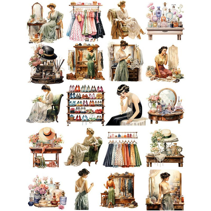 Vintage Women's Wardrobe Series Sticker For DIY Journal Decor