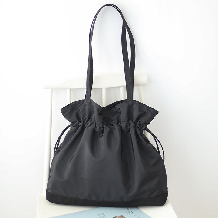 Minimalist Drawstring Shoulder Bag For Women Plain Color Nylon Purse