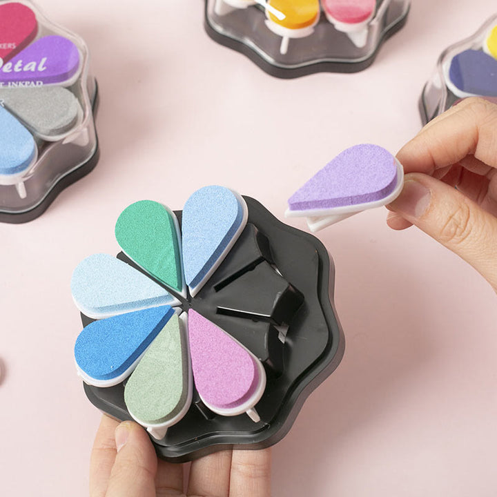 8 Metallic Colors Finger Ink Pads Petal Color Box for Wooden Rubber Stamps