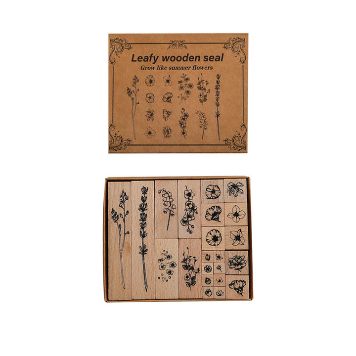 22Pcs Wooden Rubber Stamps Plants Pattern Set for DIY Craft Scrapbooking