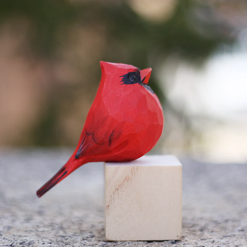 Wooden Bird Figurine Male Northern Cardinal Statue Couple Bird Animal Ornament Handmade Simulation