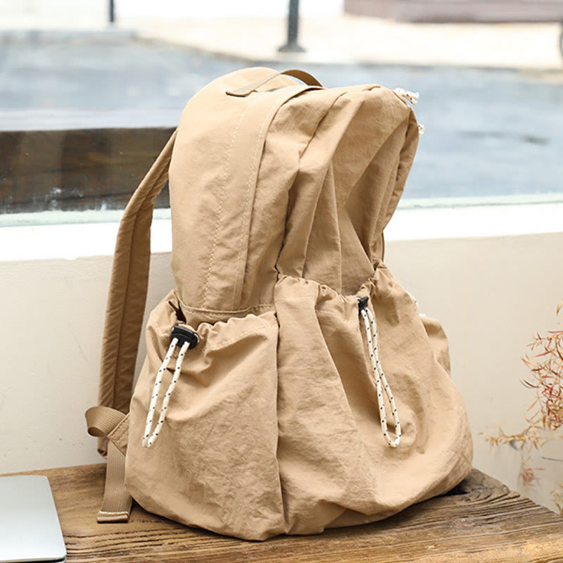 Minimalist Plain Color Canvas Backpack For Women Drawstring Students Daypack