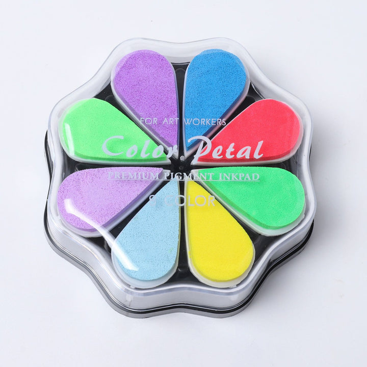 8 Metallic Colors Finger Ink Pads Petal Color Box for Wooden Rubber Stamps