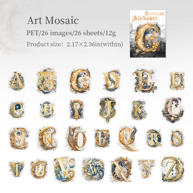 26 Baroque Alphabet Art Series Sticker For DIY Journal Decor