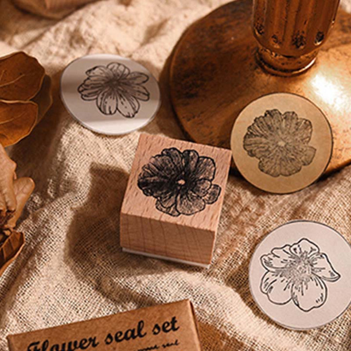 8Pcs Set Floral Rubber Stamps for Crafting Flower Decorative Wooden Stamp