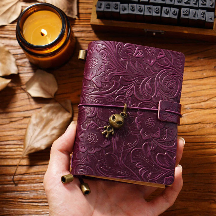 Vintage Engraved Leather Cover Notebook For Travel Daily Record