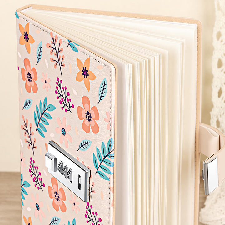 B6 Floral Cover Notebook For Record With Coded Lock