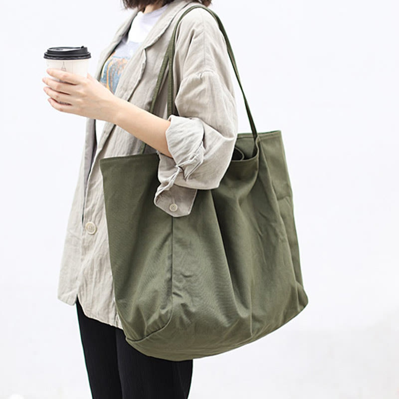 Minimalist Shopping Tote For Women Plain Color Canvas Shoulder Bag