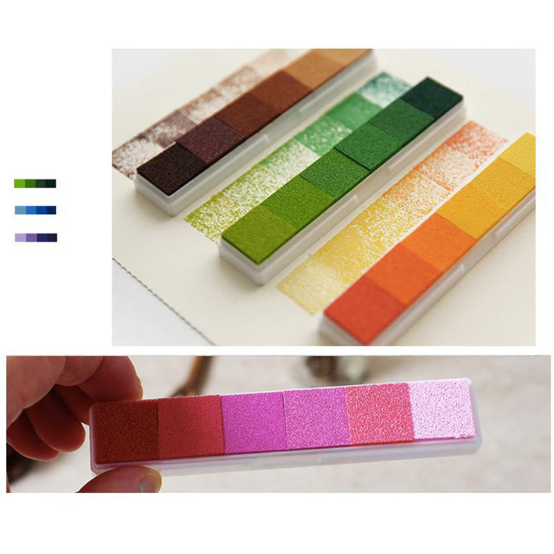 Colourful Gradient Color Ink Pad 6 Candy Color Strip Finger Print Ink Pad