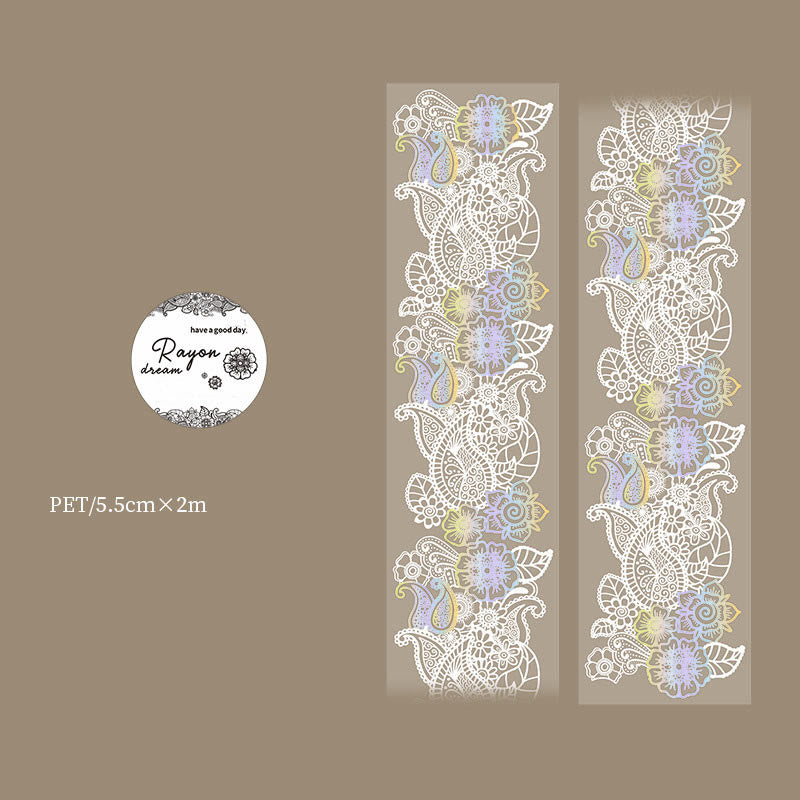 Rayon Dream Floral Gilting PET Tape Waterproof Transparent Lace Sticker Roll