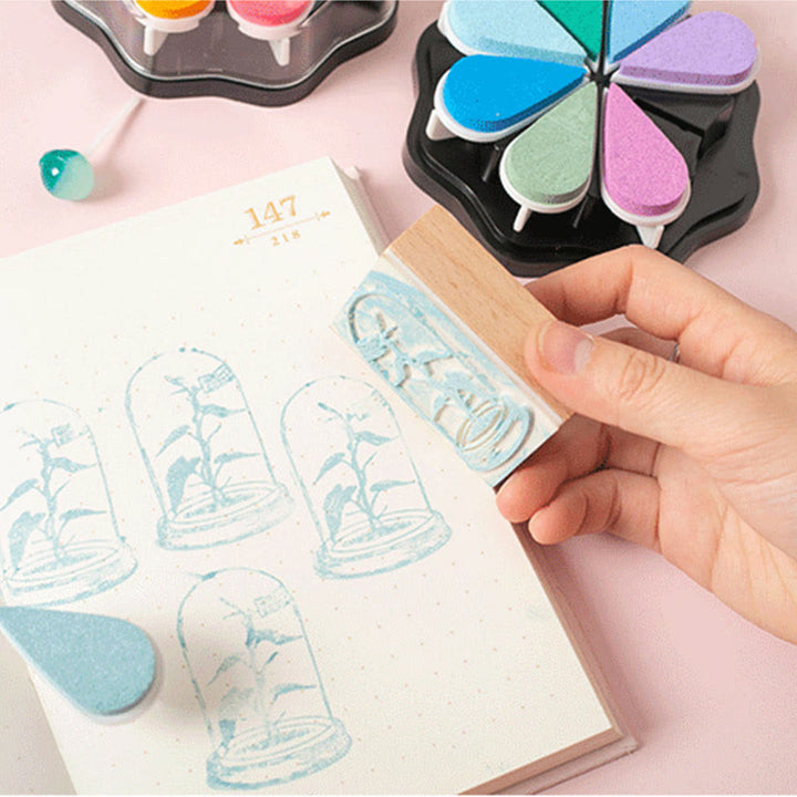 8 Metallic Colors Finger Ink Pads Petal Color Box for Wooden Rubber Stamps