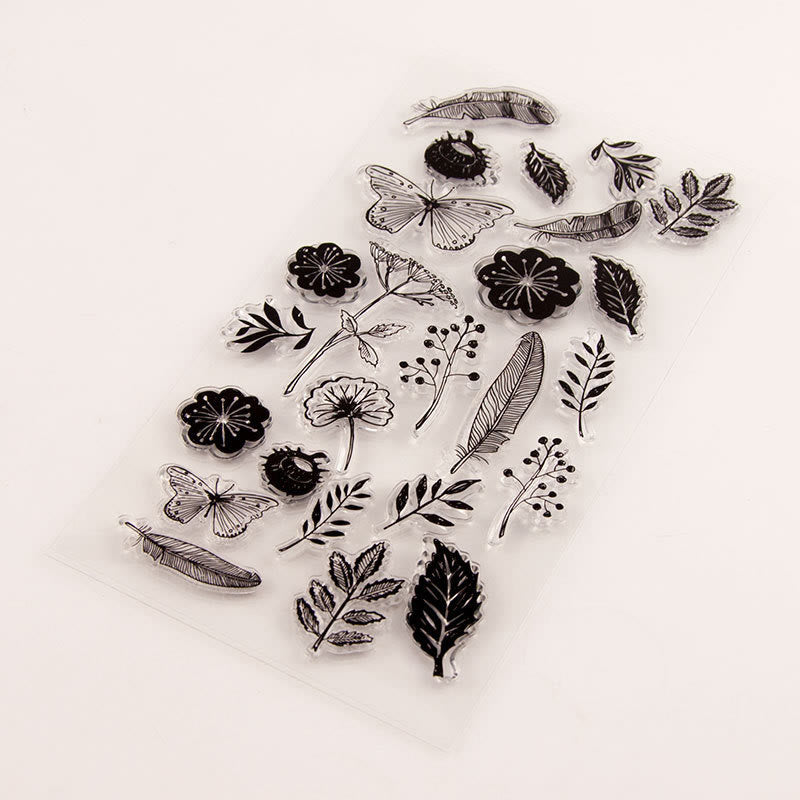 Clear Black Stamps Plant Butterflies Silicone Seal Rubber Stamps