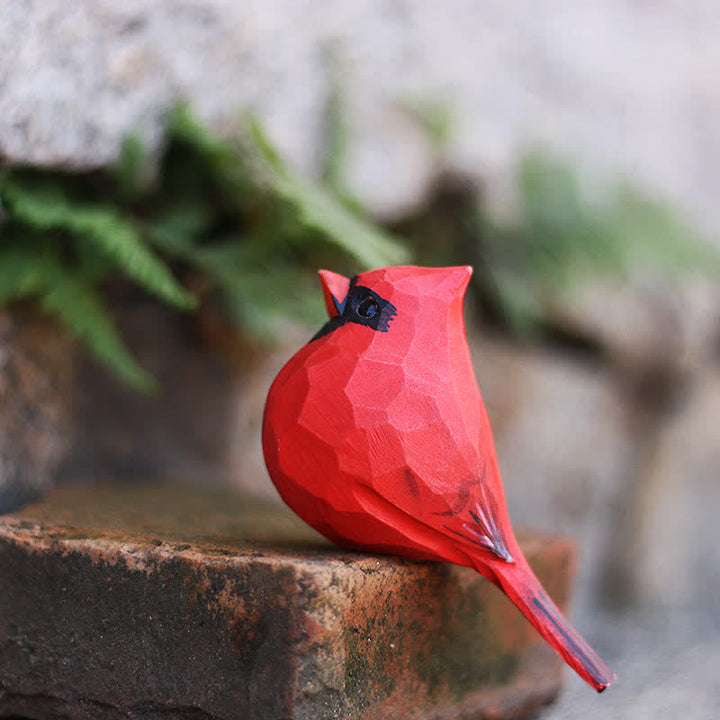 Wooden Bird Figurine Male Northern Cardinal Statue Couple Bird Animal Ornament Handmade Simulation