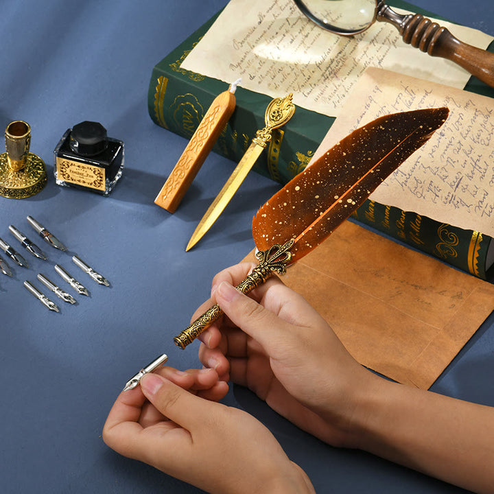 Antique Glittering Feather Pen Quill Pen Calligraphy Pen And Ink Set