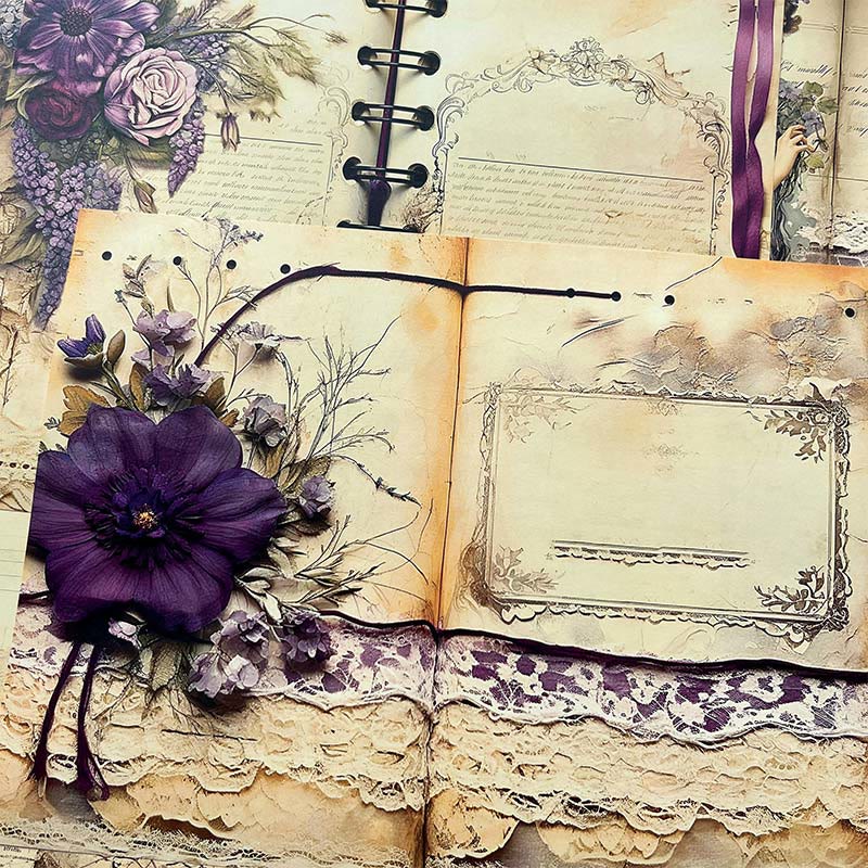 Baroque Purple Flowers Series Paper Set Decorative Journaling Paper