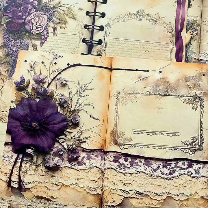 Baroque Purple Flowers Series Paper Set Decorative Journaling Paper