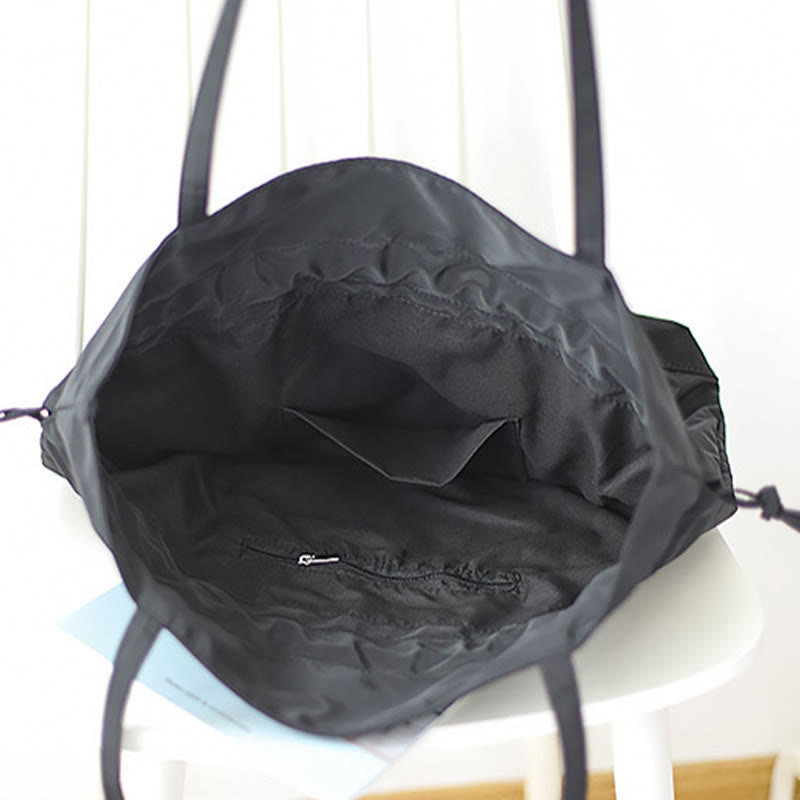 Minimalist Drawstring Shoulder Bag For Women Plain Color Nylon Purse