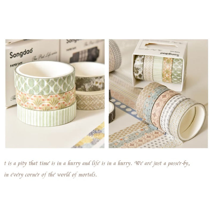 5 Rolls Passing Time Series Washi Tape Set Scrapbook Tape