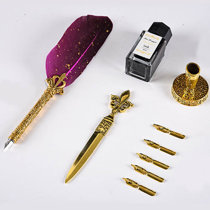 Glittering Quill Pen Set European Style Feather Pen with Ink Nibs