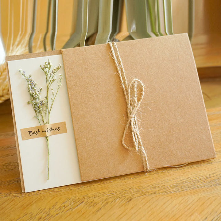 Vintage Kraft Paper Festival Greeting Card With Eternal Flower