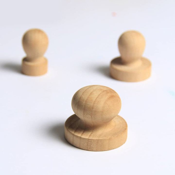 DIY Wooden Stamps Round Handle Knobs For Craft Card