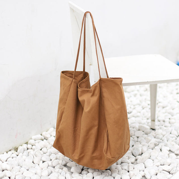 Minimalist Shopping Tote For Women Plain Color Canvas Shoulder Bag