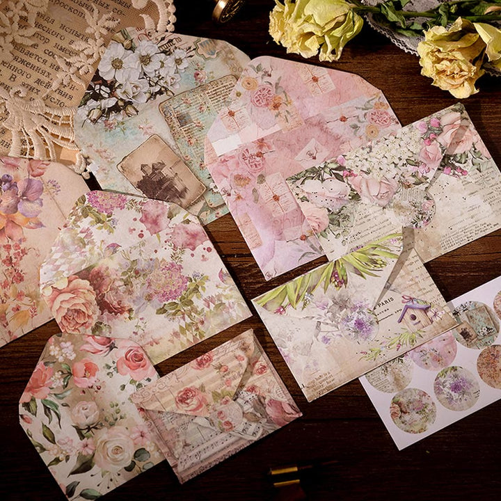 8pcs Memory Carols Series Floral Envelopes With Sealing Stickers