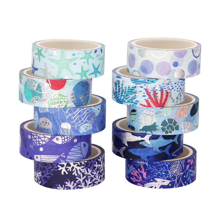 10 Rolls Blue Ocean Series Washi Tape Set Scrapbook Tape