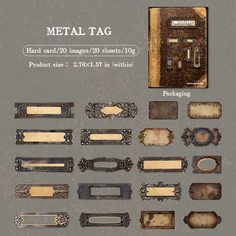 20pcs Pack Antique Metal Label Series Sticker For DIY Journal Decor