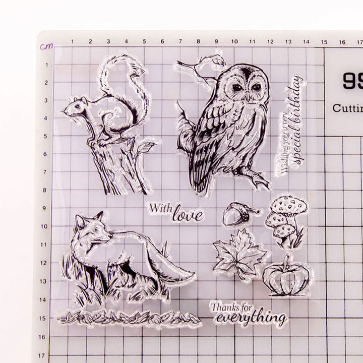 Clear Animals Plants Silicone Rubber Stamps Animal Theme Squirrel Owl Wolf