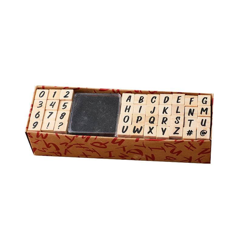 40Pcs Alphabet Wooden Rubber Stamps Set with Inkpad Uppercase Lowercase Letters