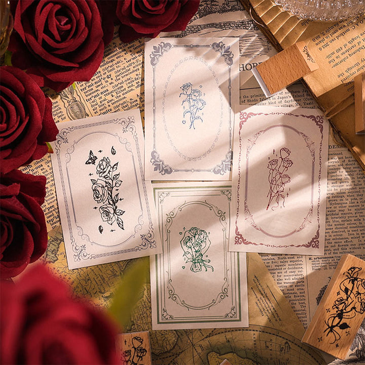 10Pcs Wooden Rose Stamps Rubber Stamp Flower Decotative Stamp Set