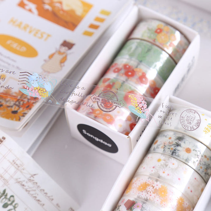 5 Rolls Cute Flowers Series Tape Set For Scrapbook Decor