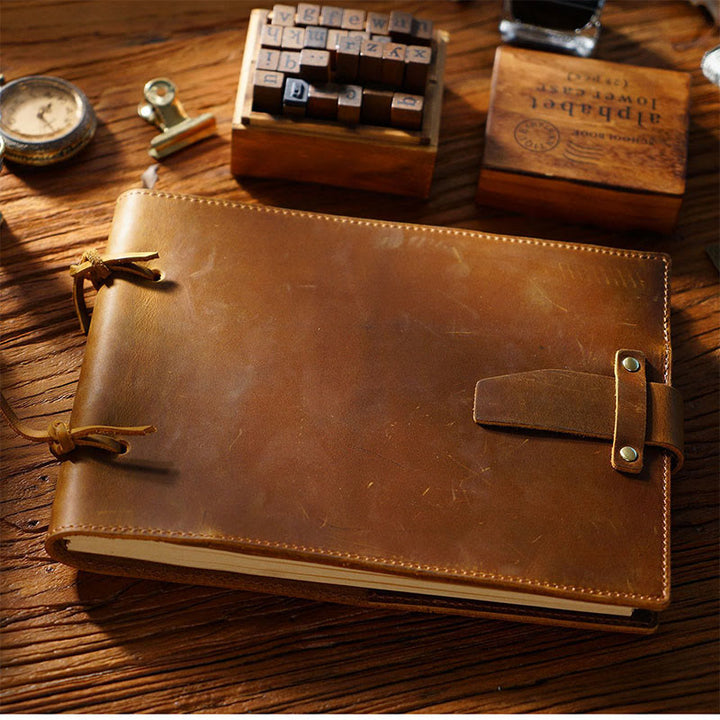 Horizontal Classic Genuine Leather Cover Notebook For Daily Record