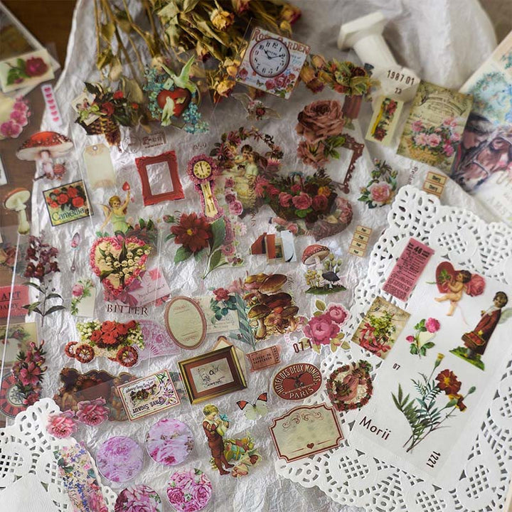 Vintage Figure Flowers Series Sticker Book For DIY Journal Decor