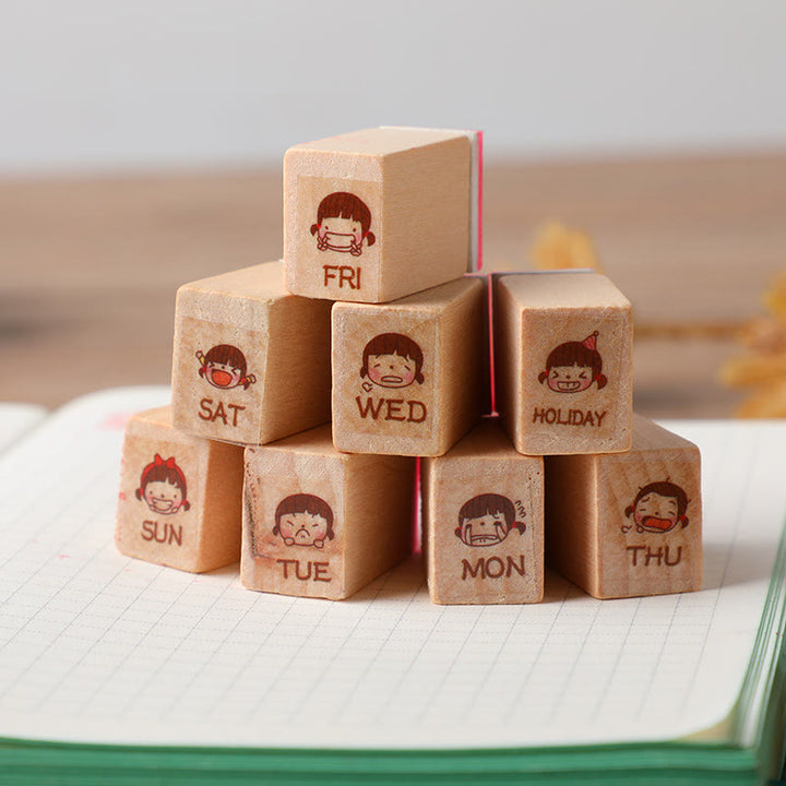 8 Styles Set Emoticon Wooden Rubber Stamps For Card Making