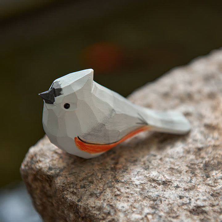 Wooden Bird Figurine Little White Bird Statue Animal Ornament Handmade Simulation