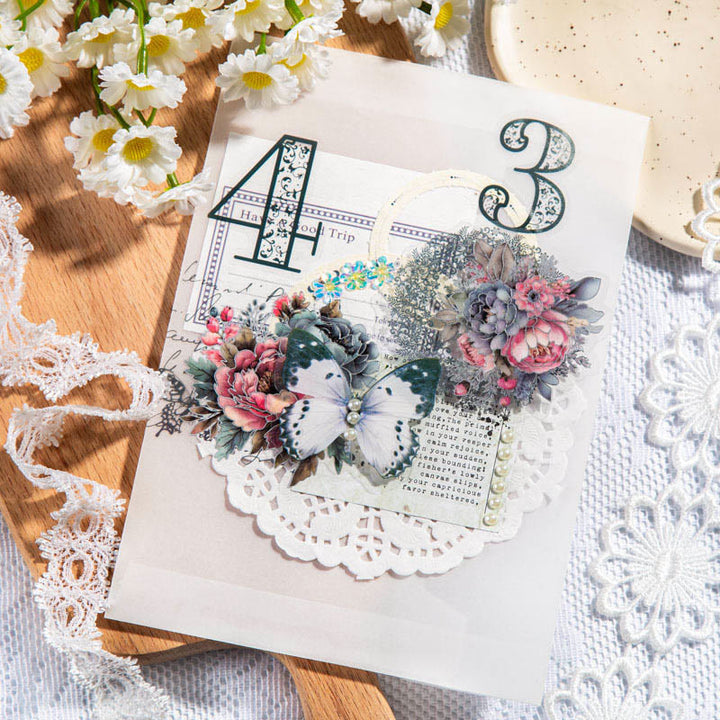 Vintage Floral Lace Sticker Set Decorative Backing Sticker