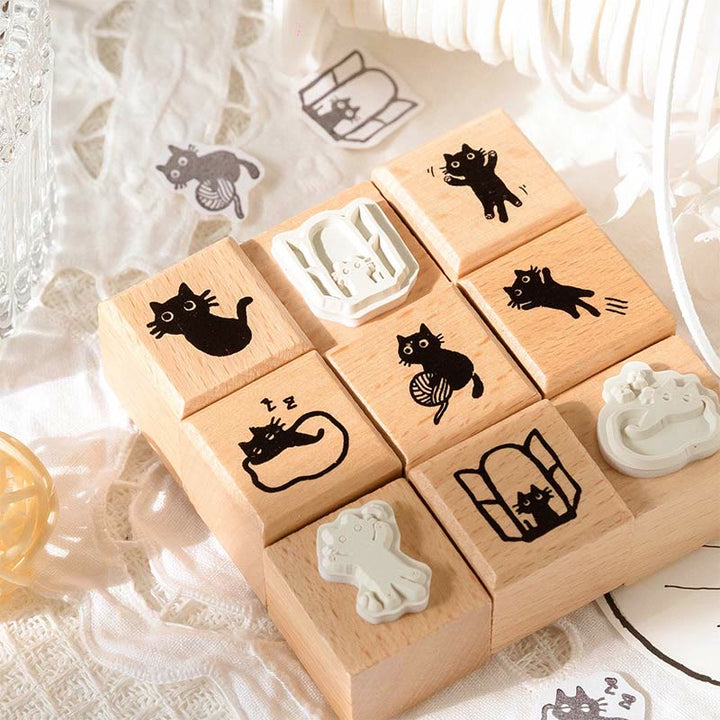 Mini Cute Cat Rubber Stamp 6 Styles Options Wood Rubber Stamps