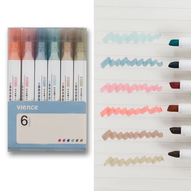 6pcs Set Morandi Color Drawng Pens Highlight Marker Pens