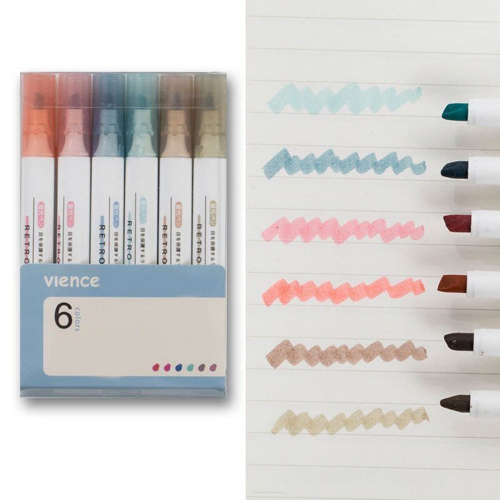 6pcs Set Morandi Color Drawng Pens Highlight Marker Pens