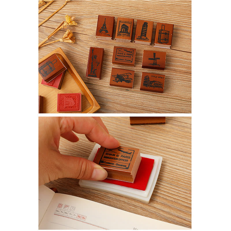 9 Styles Vintage Wooden Rubber Stamps For Card Making