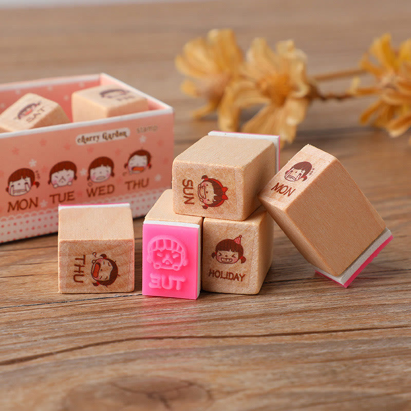 8 Styles Set Emoticon Wooden Rubber Stamps For Card Making