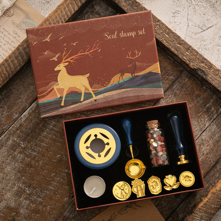 Retro Christmas Elk Series Wax Seal Stamps Gift Set