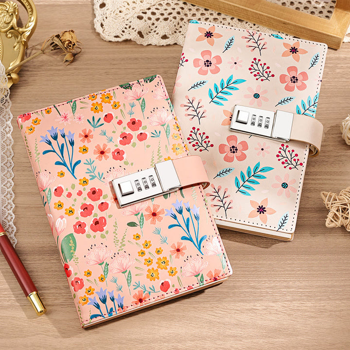 B6 Floral Cover Notebook For Record With Coded Lock