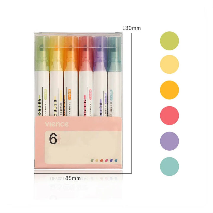 6pcs Set Morandi Color Drawng Pens Highlight Marker Pens